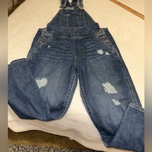 Gap Denim Women's Blue Bib Overalls Sz M Oversized ripped distressed